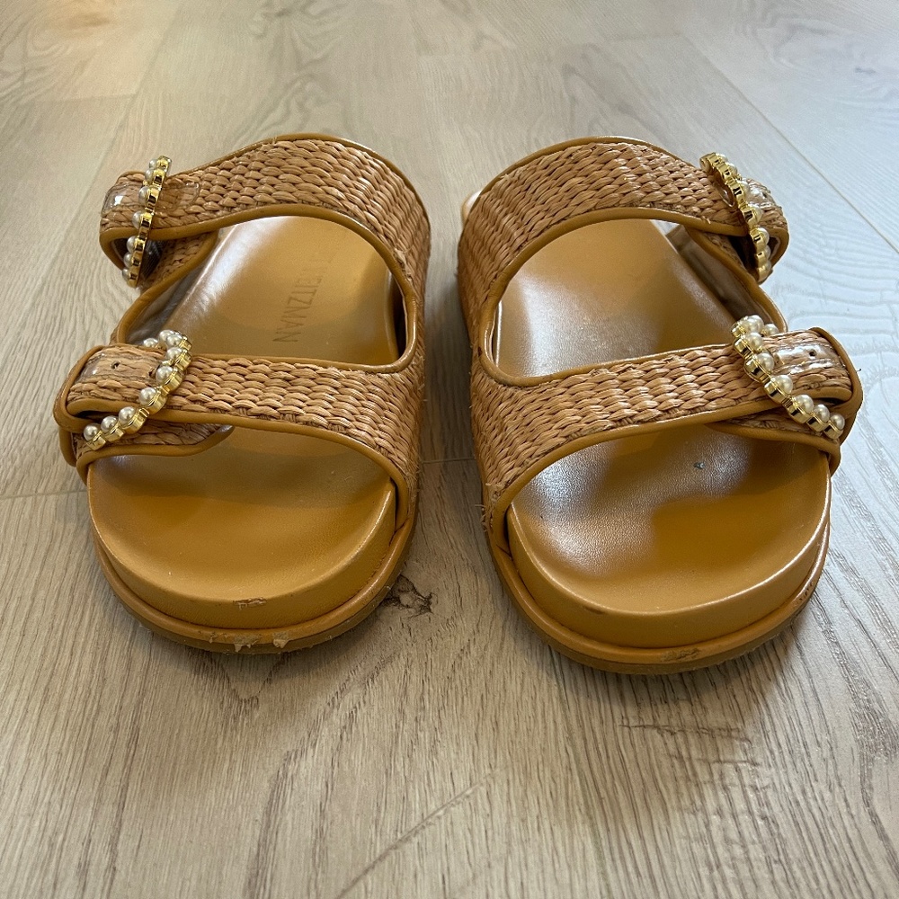 Stuart Weitzman Straw Piper Slides Sandal With Pe… - image 8